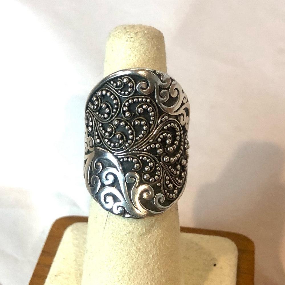 LOIS HILL Sterling Silver Oxidized Cigar Band Ring Granulated Cutout Design NWT - Picture 3 of 17